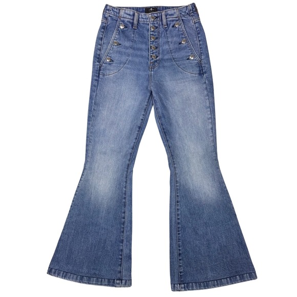 7 For All Mankind Jeans Womens Portia Mega-Flare Button‎ Fly Sz 27 Y2K Boho Chic - Picture 1 of 11